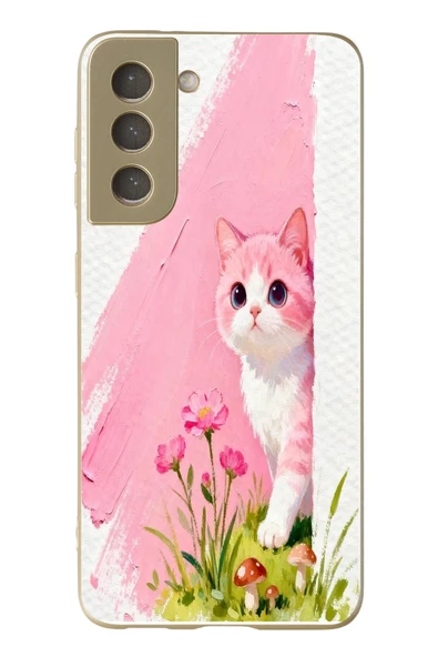 Le Balvo Samsung Galaxy S21 FE Uyumlu Pembeli Kedi Baskılı Silikon Kılıf ürün görseli 1