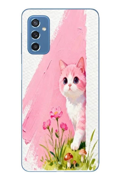 Le Balvo Samsung Galaxy M52 Uyumlu Pembeli Kedi Baskılı Silikon Kılıf ürün görseli 1
