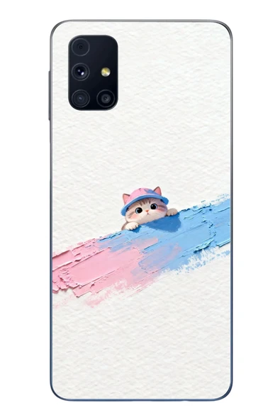 Le Balvo Samsung Galaxy M31s Uyumlu Pembe Mavi Kedi Baskılı Silikon Kılıf ürün görseli 1