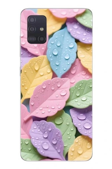 Le Balvo Samsung Galaxy A51 Uyumlu Pastel Damlalıklı Yapraklar Baskılı Silikon Kılıf ürün görseli 1