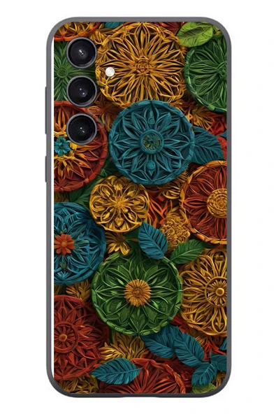 Le Balvo Samsung Galaxy S23 Uyumlu Hasır Örgü Çiçekler Baskılı Silikon Kılıf ürün görseli 1