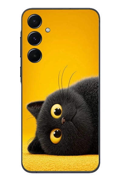Le Balvo Samsung Galaxy A55 Uyumlu Yan Bakan Siyah Kedi Baskılı Silikon Kılıf ürün görseli 1