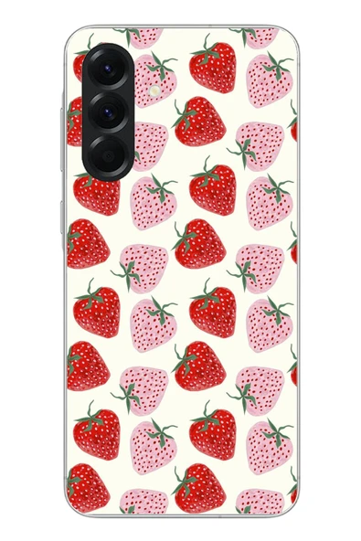 Le Balvo Samsung Galaxy A56 Uyumlu Kırmızı Pembe Çilekler Baskılı Silikon Kılıf ürün görseli 1