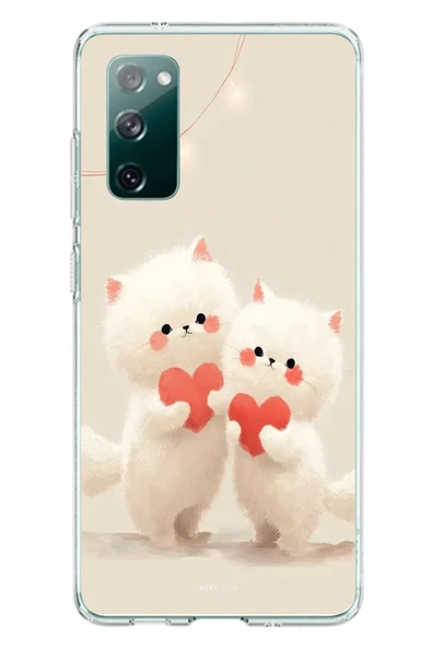 Le Balvo Samsung Galaxy S20 FE Uyumlu Kalpli Beyaz Kediler Baskılı Silikon Kılıf ürün görseli 1