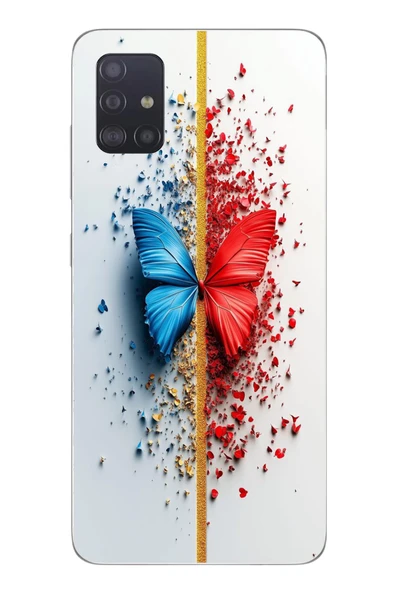 Le Balvo Samsung Galaxy A51 Uyumlu Kırmızı Mavi Kelebek Baskılı Silikon Kılıf ürün görseli 1