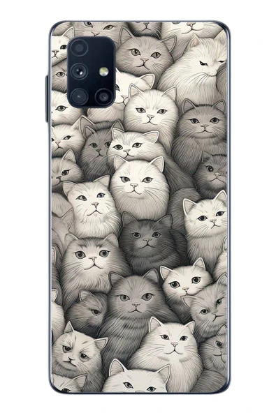 Le Balvo Samsung Galaxy M51 Uyumlu Kara Kalem Kediler Baskılı Silikon Kılıf ürün görseli 1