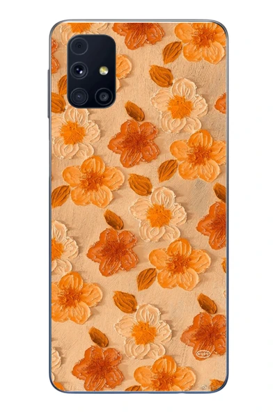 Le Balvo Samsung Galaxy M31s Uyumlu Turuncu Papatyalar Baskılı Silikon Kılıf ürün görseli 1