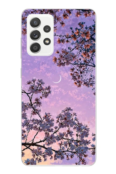 Le Balvo Samsung Galaxy A52 Uyumlu Mor Gökyüzülü Ağaç Baskılı Silikon Kılıf ürün görseli 1