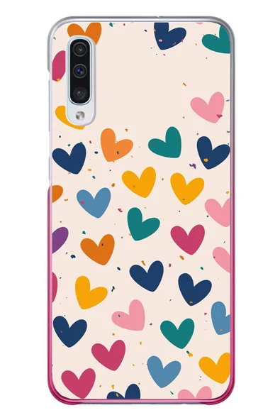 Le Balvo Samsung Galaxy A50 Uyumlu Mavi Sarı Kalpler Baskılı Silikon Kılıf ürün görseli 1