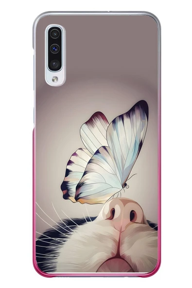 Le Balvo Samsung Galaxy A50 Uyumlu Kelebekli Kedi Baskılı Silikon Kılıf ürün görseli 1
