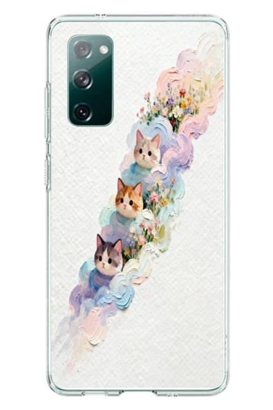 Le Balvo Samsung Galaxy S20 FE Uyumlu Yağlı Boya Kediler Baskılı Silikon Kılıf ürün görseli 1