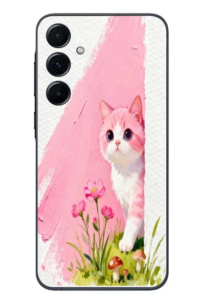 Le Balvo Samsung Galaxy A55 Uyumlu Pembeli Kedi Baskılı Silikon Kılıf ürün görseli 1