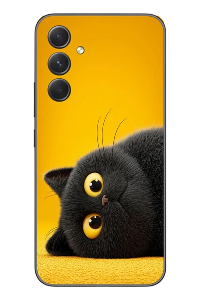Le Balvo Samsung Galaxy A54 Uyumlu Yan Bakan Siyah Kedi Baskılı Silikon Kılıf ürün görseli 1