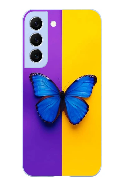 Le Balvo Samsung Galaxy S22 Uyumlu Mor Sarı Kelebek Baskılı Silikon Kılıf ürün görseli 1