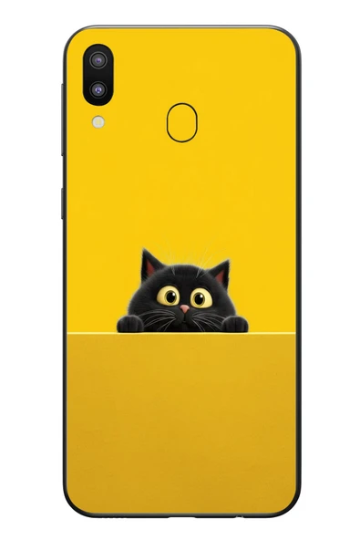 Le Balvo Samsung Galaxy M20 Uyumlu Sarı Gözlü Kedi Baskılı Silikon Kılıf ürün görseli 1