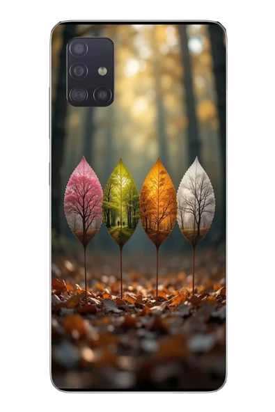 Le Balvo Samsung Galaxy A51 Uyumlu Dört Mevsim Yaprakları Baskılı Silikon Kılıf ürün görseli 1