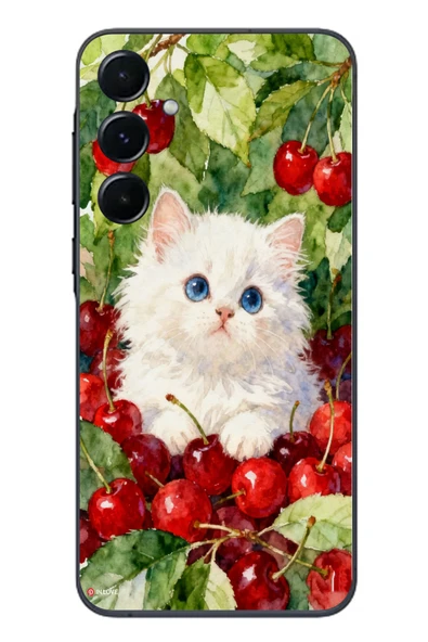 Le Balvo Samsung Galaxy A55 Uyumlu Kirazlı Kedi Baskılı Silikon Kılıf ürün görseli 1