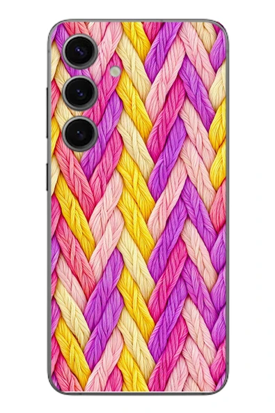 Le Balvo Samsung Galaxy S24 Uyumlu Mor Sarı Örgü Baskılı Silikon Kılıf ürün görseli 1