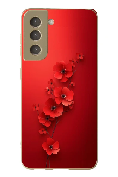 Le Balvo Samsung Galaxy S21 FE Uyumlu Kırmızı Kardelenler Baskılı Silikon Kılıf ürün görseli 1