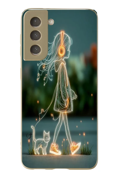 Le Balvo Samsung Galaxy S21 FE Uyumlu Kedili Neon Kız Baskılı Silikon Kılıf ürün görseli 1