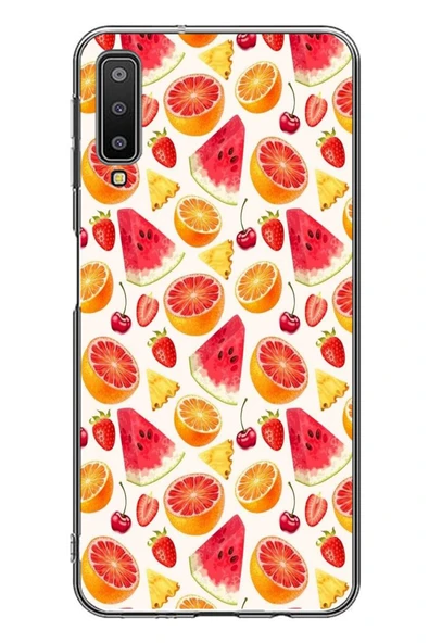 Le Balvo Samsung Galaxy A7 2018 Uyumlu Karpuz ve Kan Portakalı Baskılı Silikon Kılıf ürün görseli 1