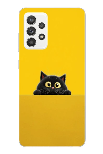 Le Balvo Samsung Galaxy A52 Uyumlu Sarı Gözlü Kedi Baskılı Silikon Kılıf ürün görseli 1