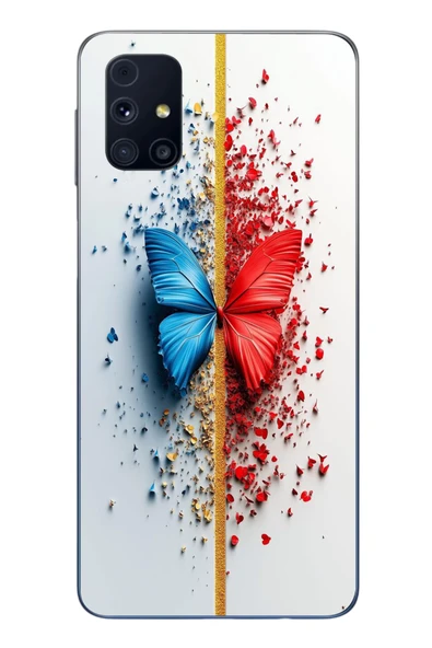 Le Balvo Samsung Galaxy M31s Uyumlu Kırmızı Mavi Kelebek Baskılı Silikon Kılıf ürün görseli 1