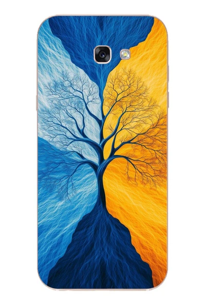 Le Balvo Samsung Galaxy A7 (2017) Uyumlu Sarı Mavi Ağaç Baskılı Silikon Kılıf ürün görseli 1