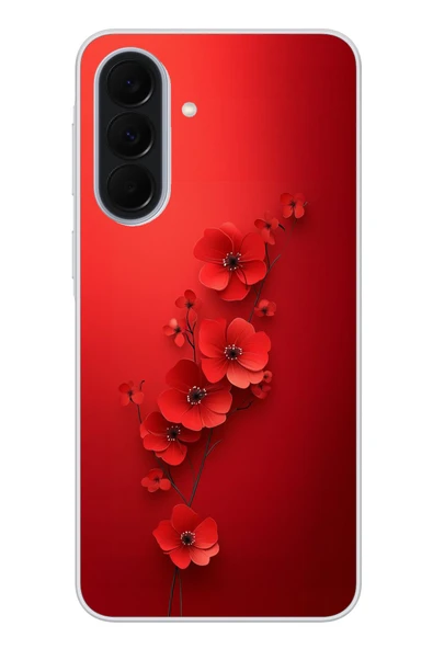 Le Balvo Samsung Galaxy A37 Uyumlu Kırmızı Kardelenler Baskılı Silikon Kılıf ürün görseli 1
