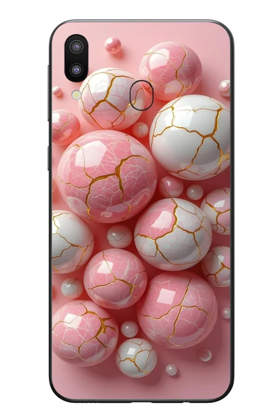 Le Balvo Samsung Galaxy M20 Uyumlu Pembe Beyaz Kırık Toplar Baskılı Silikon Kılıf ürün görseli 1