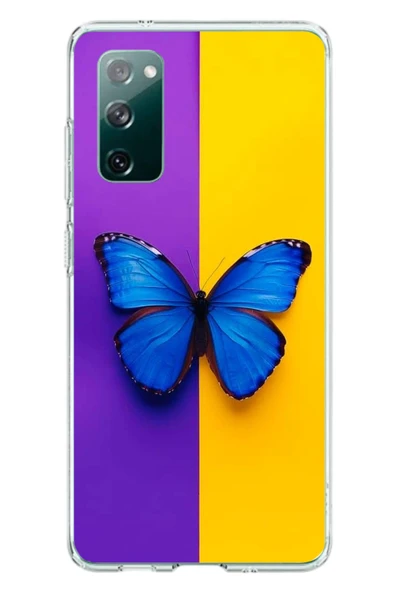 Le Balvo Samsung Galaxy S20 FE Uyumlu Mor Sarı Kelebek Baskılı Silikon Kılıf ürün görseli 1