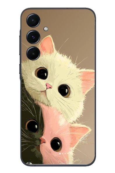 Le Balvo Samsung Galaxy A55 Uyumlu Pembe Siyah Beyaz Kedi Baskılı Silikon Kılıf ürün görseli 1