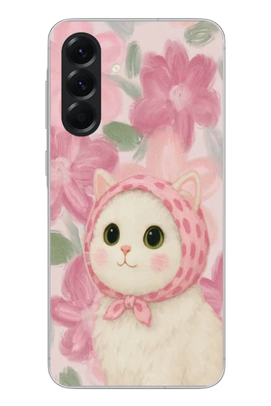 Le Balvo Samsung Galaxy A56 Uyumlu Pembe Örtülü Kedi Baskılı Silikon Kılıf ürün görseli 1