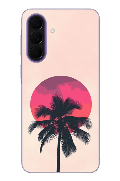 Le Balvo Samsung Galaxy A57 Uyumlu Palmiye Kırmızı Ay Baskılı Silikon Kılıf ürün görseli 1