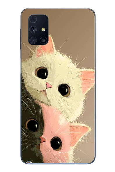 Le Balvo Samsung Galaxy M31s Uyumlu Pembe Siyah Beyaz Kedi Baskılı Silikon Kılıf ürün görseli 1