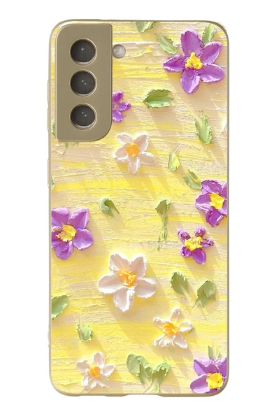 Le Balvo Samsung Galaxy S21 FE Uyumlu Mor Papatyalar Baskılı Silikon Kılıf ürün görseli 1