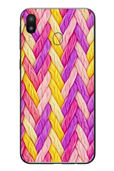 Le Balvo Samsung Galaxy M31 Uyumlu Mor Sarı Örgü Baskılı Silikon Kılıf ürün görseli 1