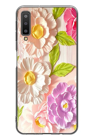 Le Balvo Samsung Galaxy A7 2018 Uyumlu Beyaz Papatyalar Baskılı Silikon Kılıf ürün görseli 1