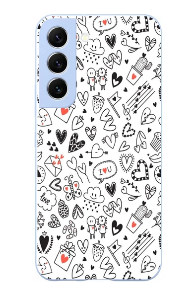 Le Balvo Samsung Galaxy S22 Uyumlu Retro Kalp Karışık Baskılı Silikon Kılıf ürün görseli 1