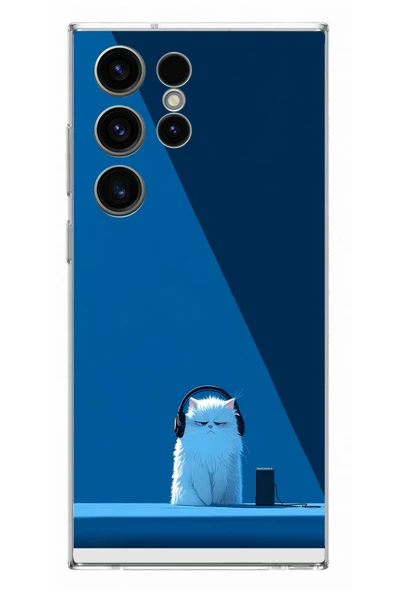 Le Balvo Samsung Galaxy S23 Ultra Uyumlu Kulaklı Kedi Baskılı Silikon Kılıf ürün görseli 1