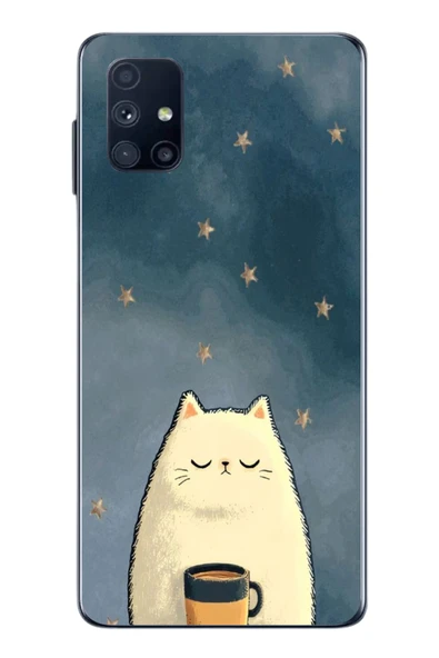 Le Balvo Samsung Galaxy M51 Uyumlu Kahveci Beyaz Kedir Baskılı Silikon Kılıf ürün görseli 1