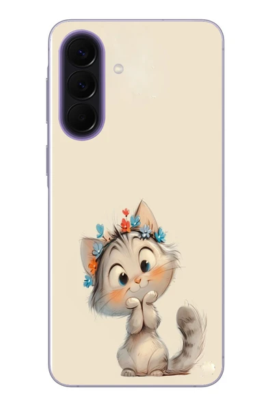 Le Balvo Samsung Galaxy A57 Uyumlu Sevimli Çiçekli Kedi Baskılı Silikon Kılıf ürün görseli 1