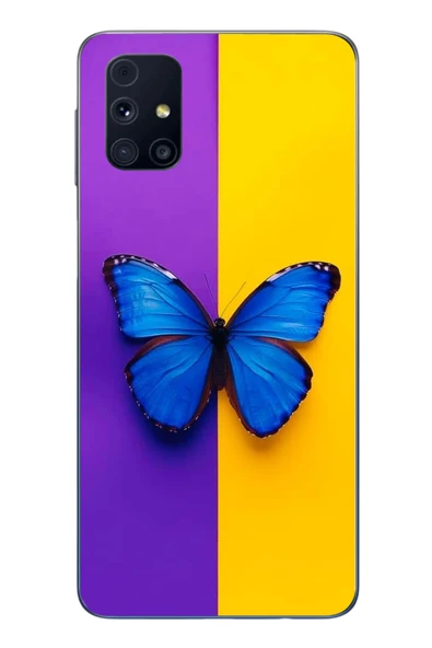 Le Balvo Samsung Galaxy M31s Uyumlu Mor Sarı Kelebek Baskılı Silikon Kılıf ürün görseli 1
