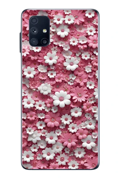 Le Balvo Samsung Galaxy M51 Uyumlu Beyaz Pembe Papatyalar Baskılı Silikon Kılıf ürün görseli 1
