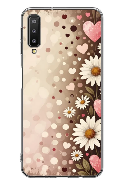 Le Balvo Samsung Galaxy A7 2018 Uyumlu Kalpli Papatya Damlaları Baskılı Silikon Kılıf ürün görseli 1