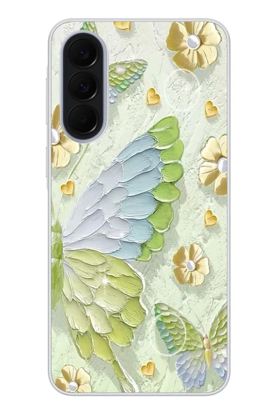 Le Balvo Samsung Galaxy A37 Uyumlu Yeşil Mavi Kelebek Baskılı Silikon Kılıf ürün görseli 1
