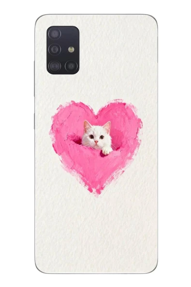 Le Balvo Samsung Galaxy A51 Uyumlu Pembe Kalpli Kedi Baskılı Silikon Kılıf ürün görseli 1
