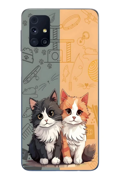 Le Balvo Samsung Galaxy M31s Uyumlu Sarı ve Siyah Kedi Baskılı Silikon Kılıf ürün görseli 1