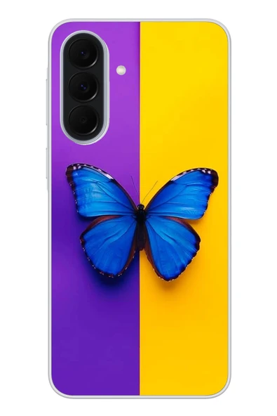 Le Balvo Samsung Galaxy A37 Uyumlu Mor Sarı Kelebek Baskılı Silikon Kılıf ürün görseli 1