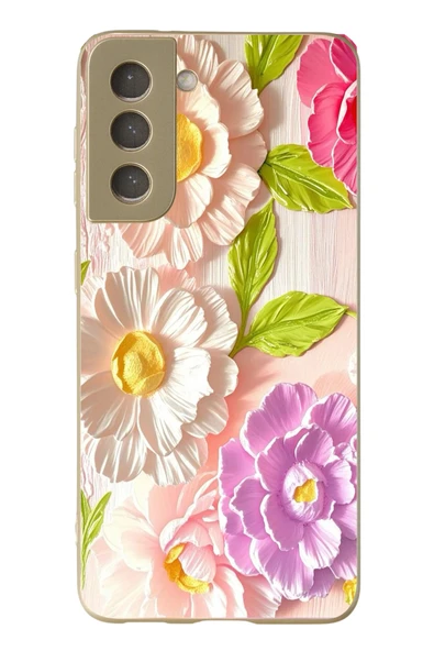 Le Balvo Samsung Galaxy S21 FE Uyumlu Beyaz Papatyalar Baskılı Silikon Kılıf ürün görseli 1